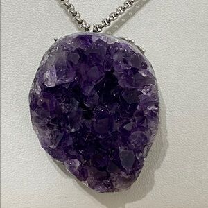 Purple Amethyst Geode Druzy Necklace – Raw Crystal Statement Pendant